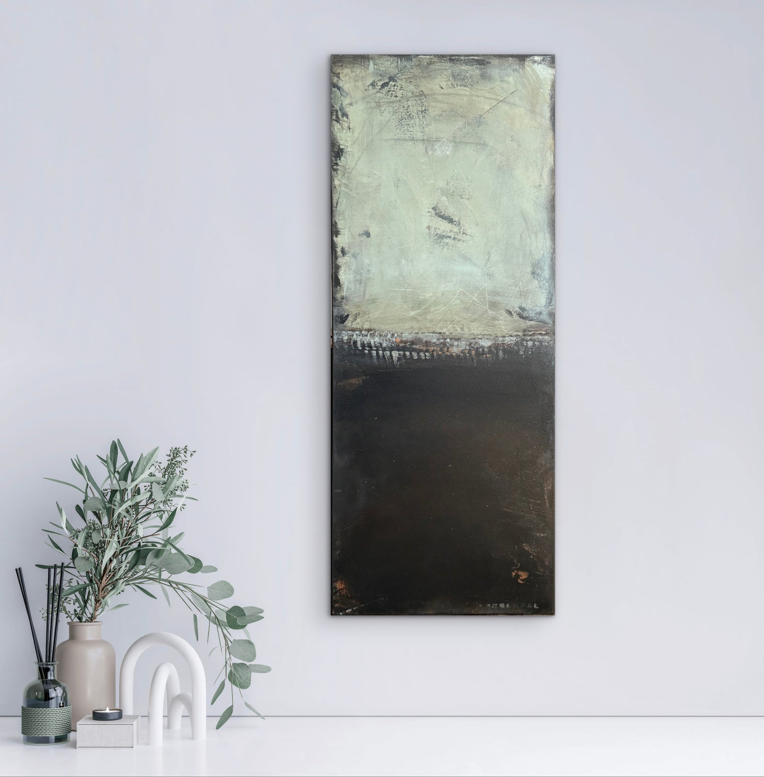 Abstract artwork with deep, layered tones and dramatic contrast, creating a cinematic, atmospheric mood that represents the Dark & Moody collection.