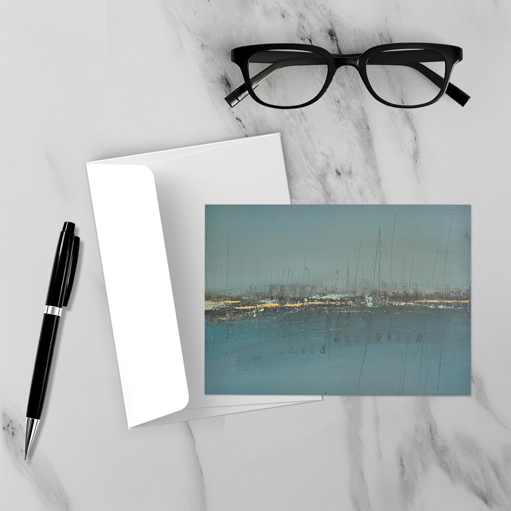 Minimal monochrome abstract artwork displayed unframed in a modern interior, featuring soft charcoal tones and faint vertical marks that create a quiet, atmospheric tension.