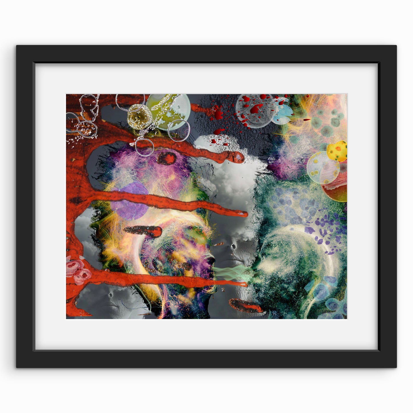 The artwork “The Human Condition” displayed as a 16×20 print with a 1.5-inch white mat inside a black frame.
