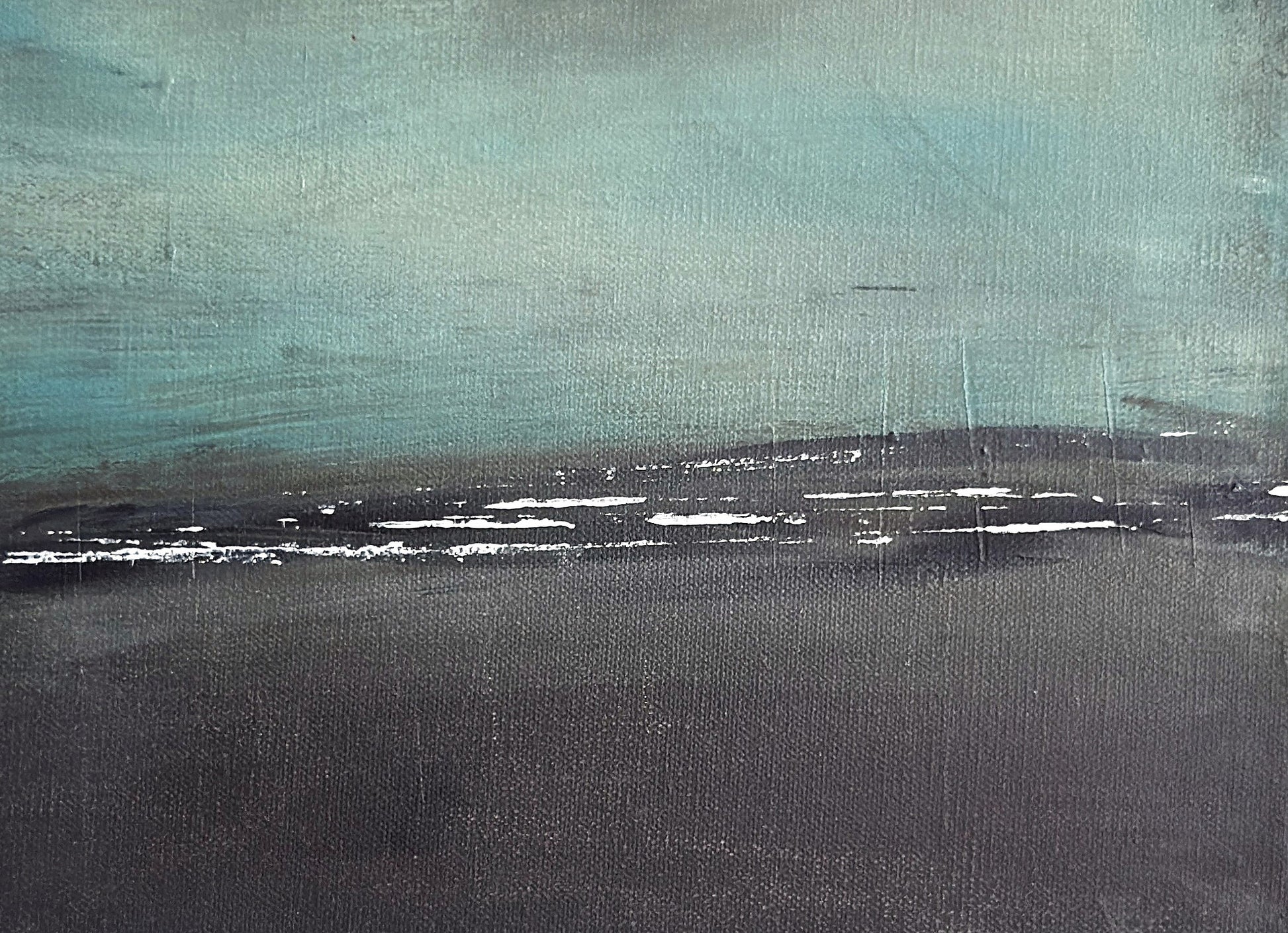 Minimal abstract artwork with cool blue‑gray tones, soft layered texture, and subtle drifting movement creating a calm, misty composition.